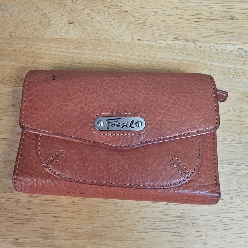 Fossil Wallet Trifold Organizer Credit Card Holder Money Change Genuine Leather